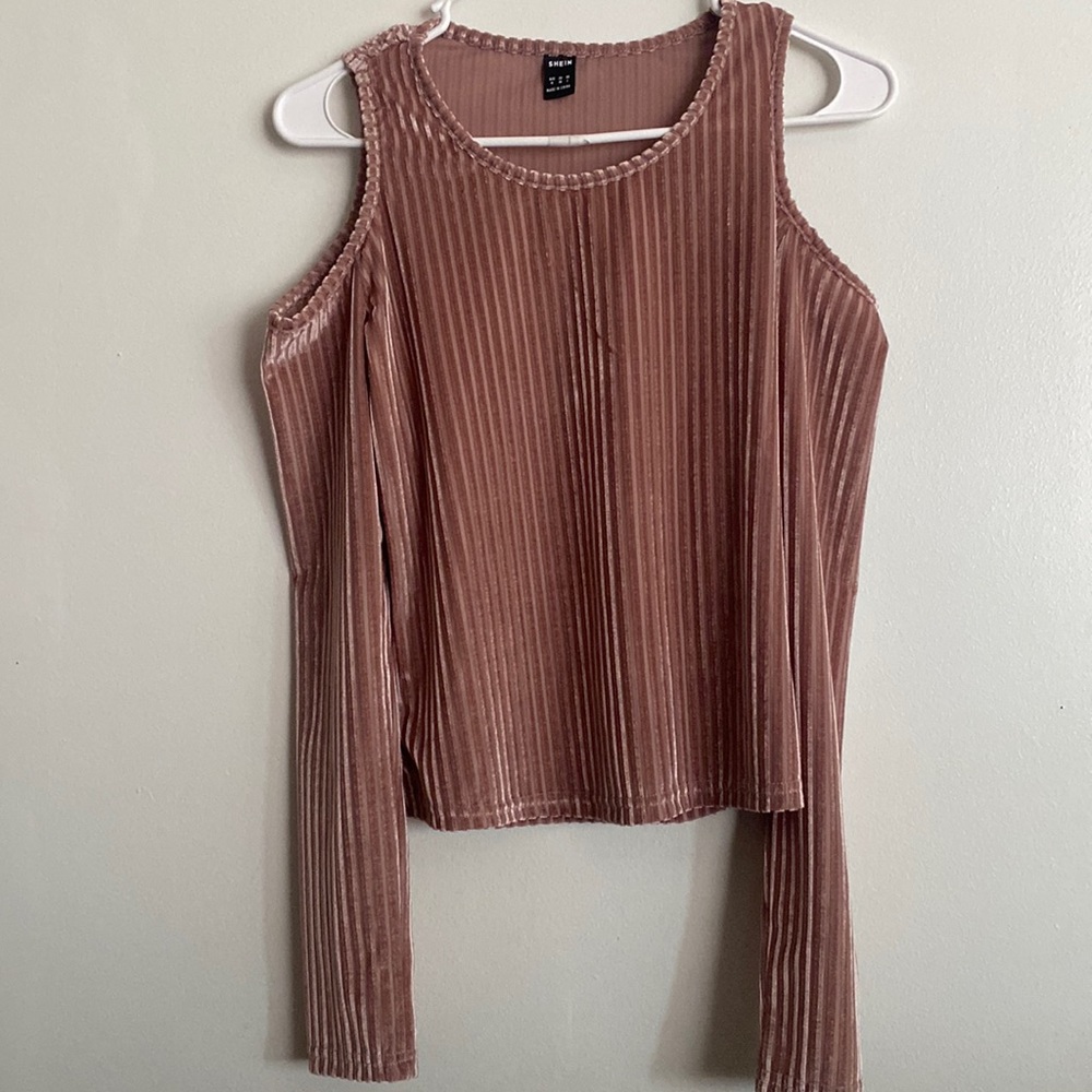 Pink open shoulder long sleeve shirt for women.